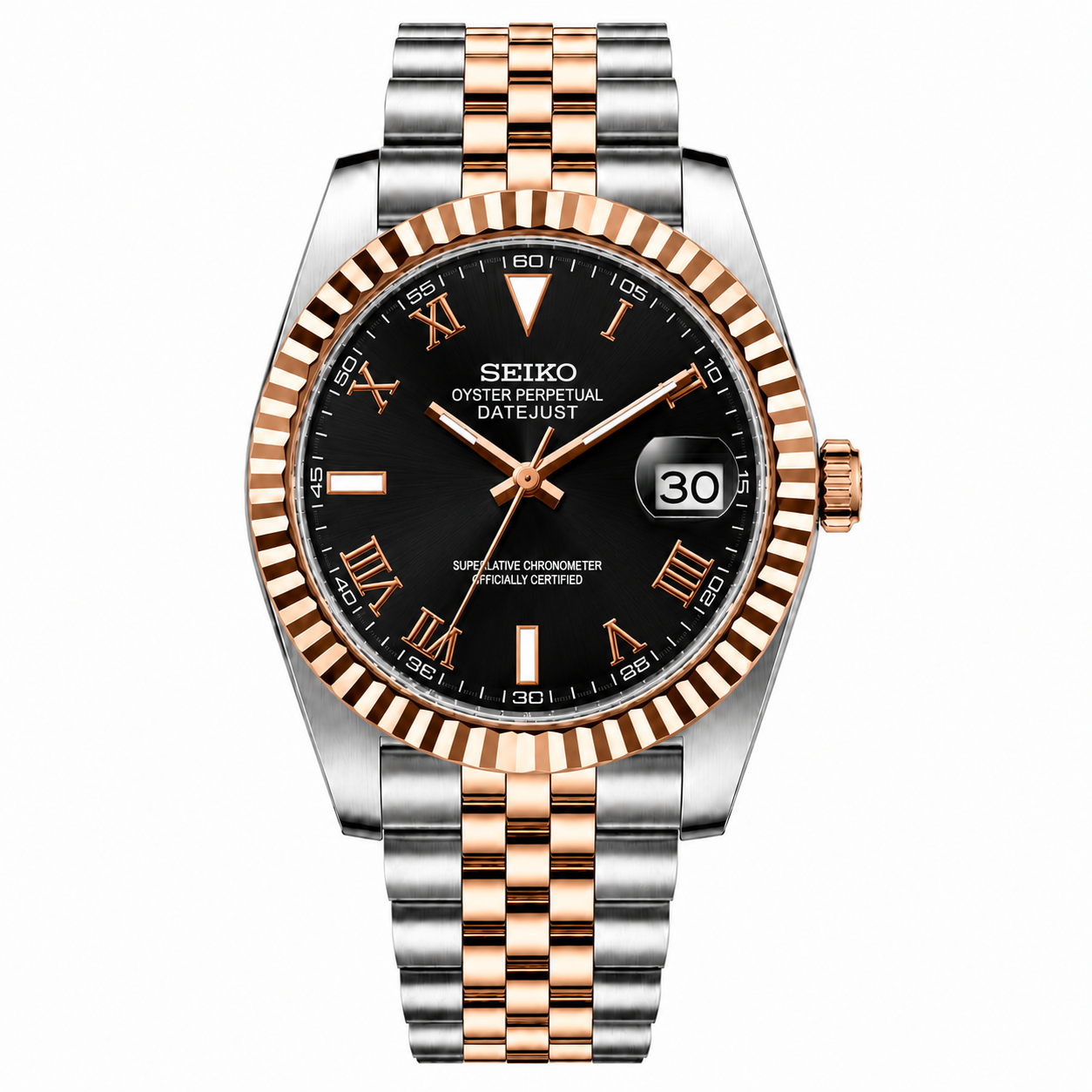 SEIKOJUST TWOTONE ROSEGOLD BLACK ROMAN