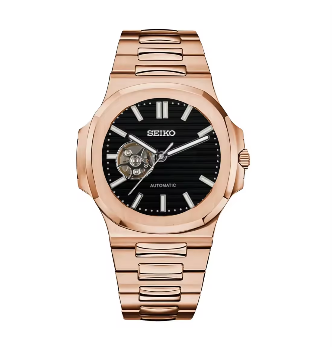 NAUTIKO ROSE GOLD BLACK OPEN HEART