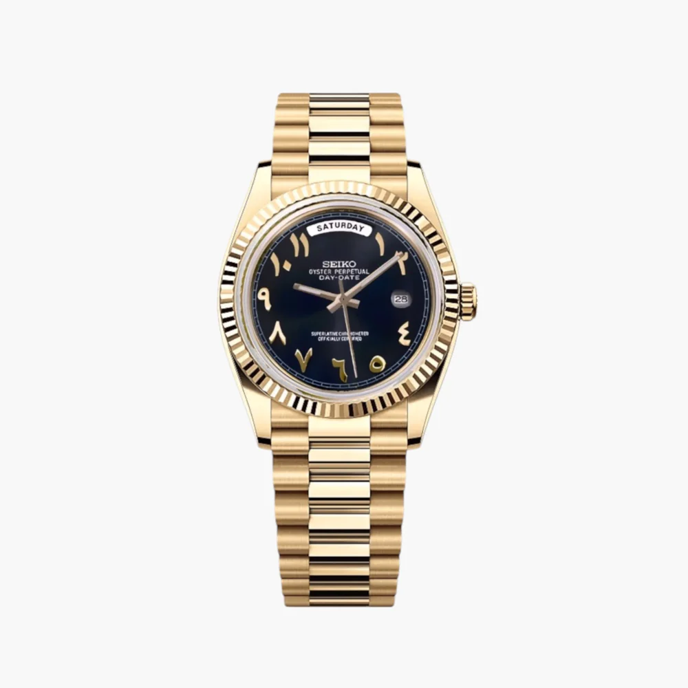 SEIKODATE YELLOW GOLD BLACK DIAL