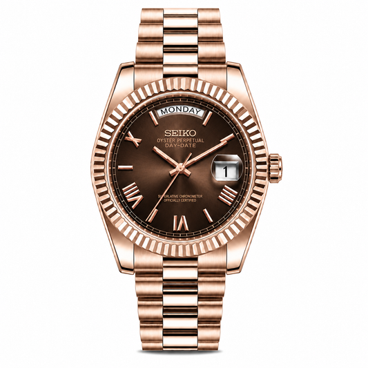 SEIKODATE ROSE GOLD CHOCOLATE DIAL