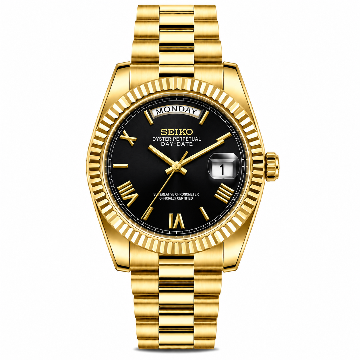 SEIKODATE YELLOW GOLD BLACK DIAL