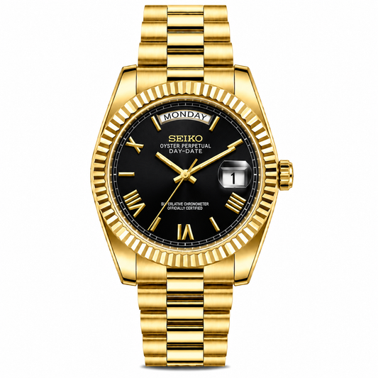 SEIKODATE YELLOW GOLD BLACK DIAL