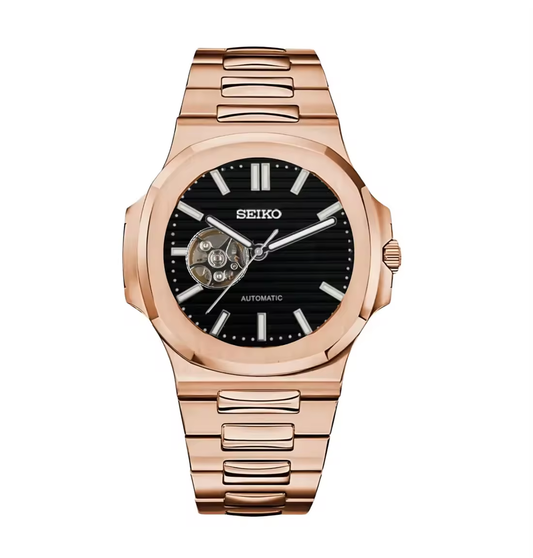 NAUTIKO ROSE GOLD BLACK OPEN HEART
