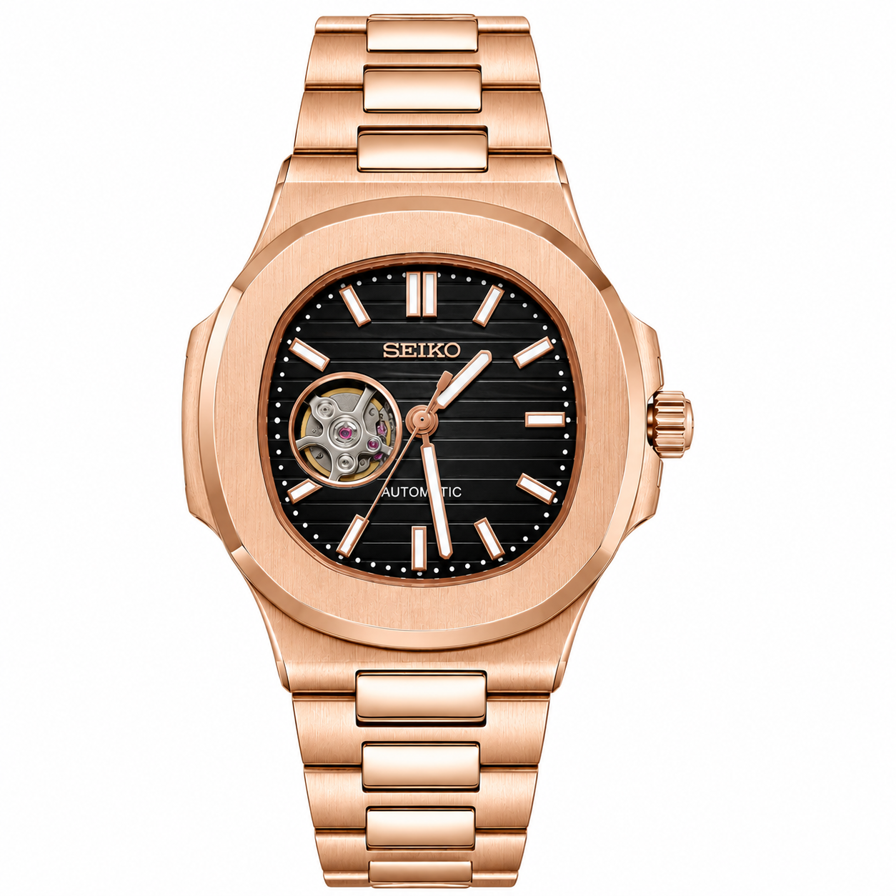 NAUTIKO ROSE GOLD BLACK OPEN HEART
