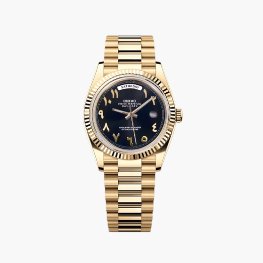 SEIKODATE YELLOW GOLD BLACK DIAL