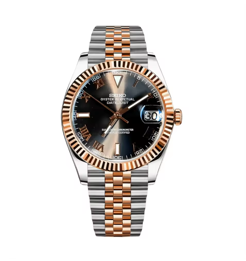 SEIKOJUST TWOTONE ROSEGOLD BLACK ROMAN