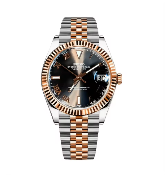 SEIKOJUST TWOTONE ROSEGOLD BLACK ROMAN