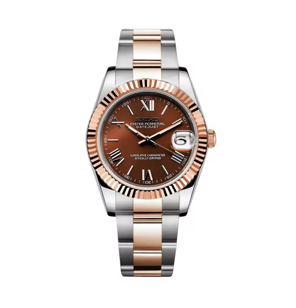SEIKOJUST TWOTONE ROSEGOLD CHOCOLATE ROMAN